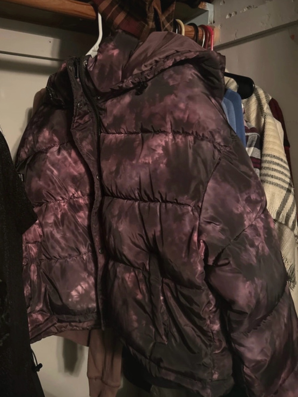 Dolls Kill Purple Tie-Dye crop Puffer Jacket